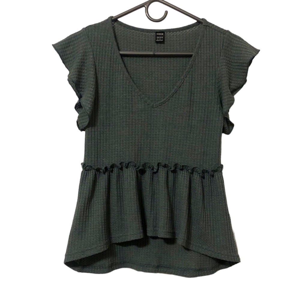 SHEIN Dark Green Ruffle Hem Top
